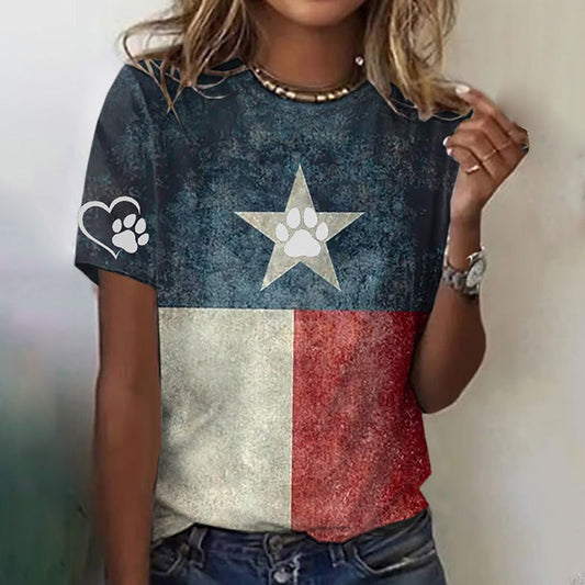 Women's Vintage Texas Dog Rescue Print Crew Neck T-shirt elevenforest
