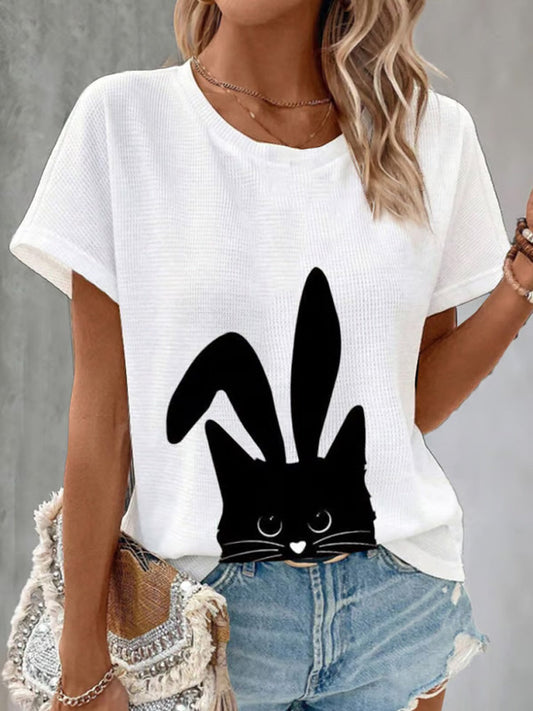 Women's Easter Cute Cat Waffle T-shirt elevenforest