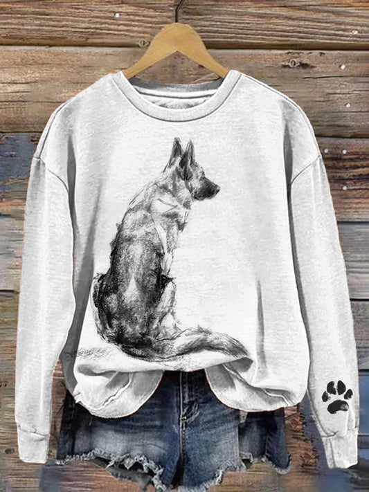 Comstylish German Shepherd Dog Art Print Vintage Sweatshirt