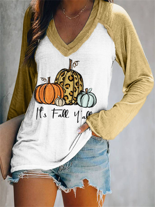 It's Fall Y'all Pumpkins Contrast Color T Shirt artswardrobe
