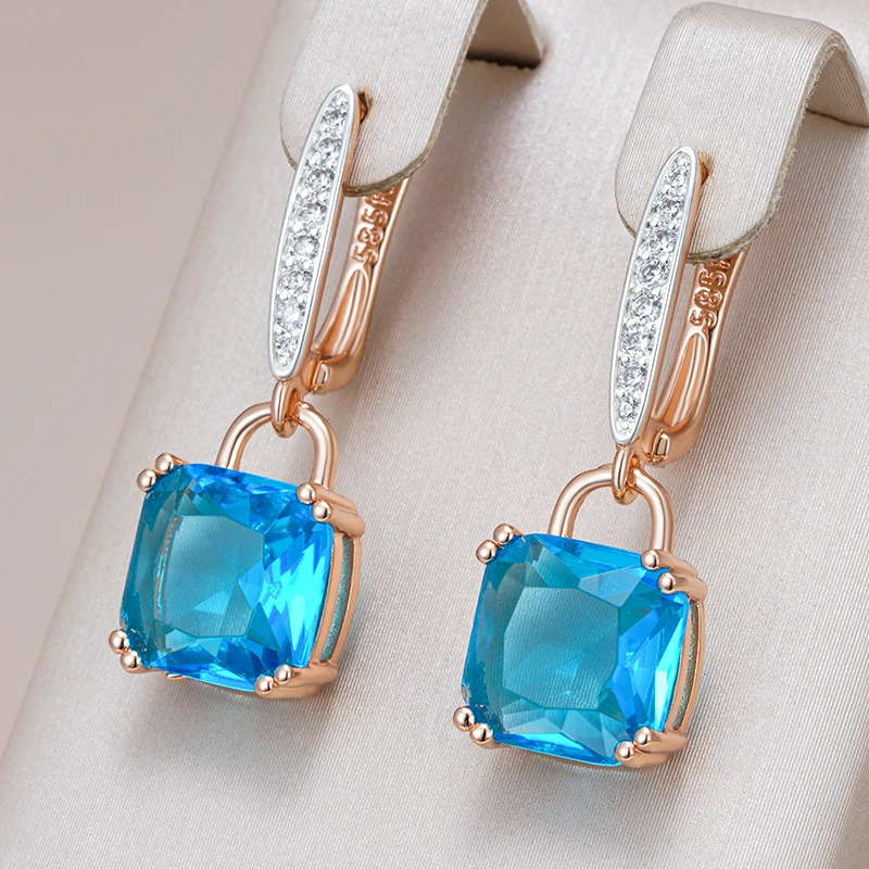Blue Square Zirconia Earrings