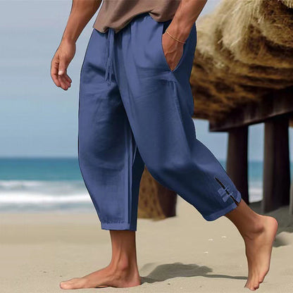 Men's Solid Color Pocket Casual Linen Pants artswardrobe