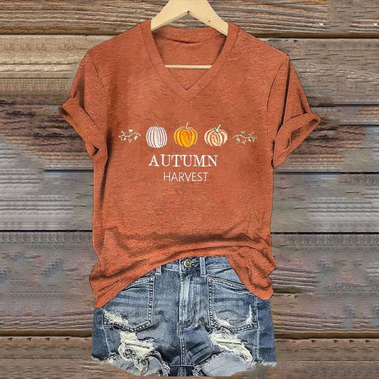 Women's Pumpkin Print Casual T-Shirt artswardrobe