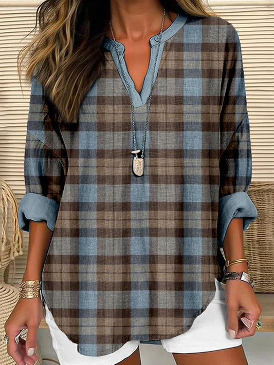 Comstylish Scotland Vintage Plaid Linen Blend Cozy Shirt
