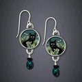 Tropical Black Cat Dangle Earrings