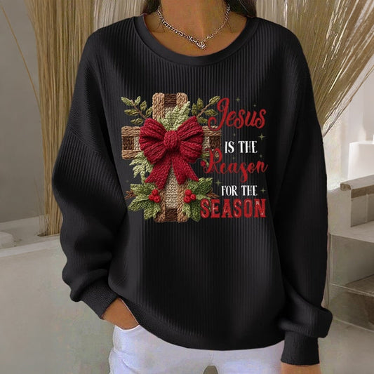 Comstylish Women's Christmas Jesus Cross Print Crew Neck Casual Sweatshirt