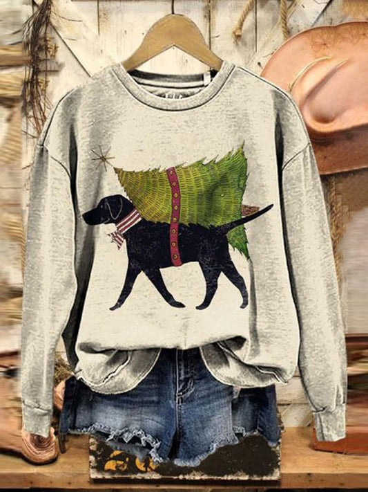 Comstylish Fun Christmas Dog Print Crew Neck Casual Sweatshirt