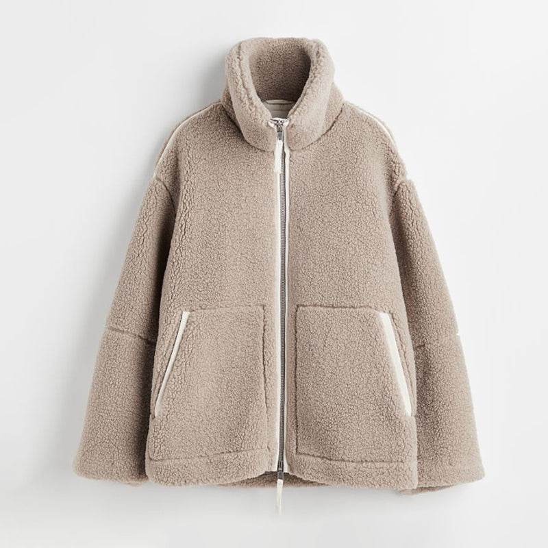 LM | Warm teddy fleece jacket with zipper for women