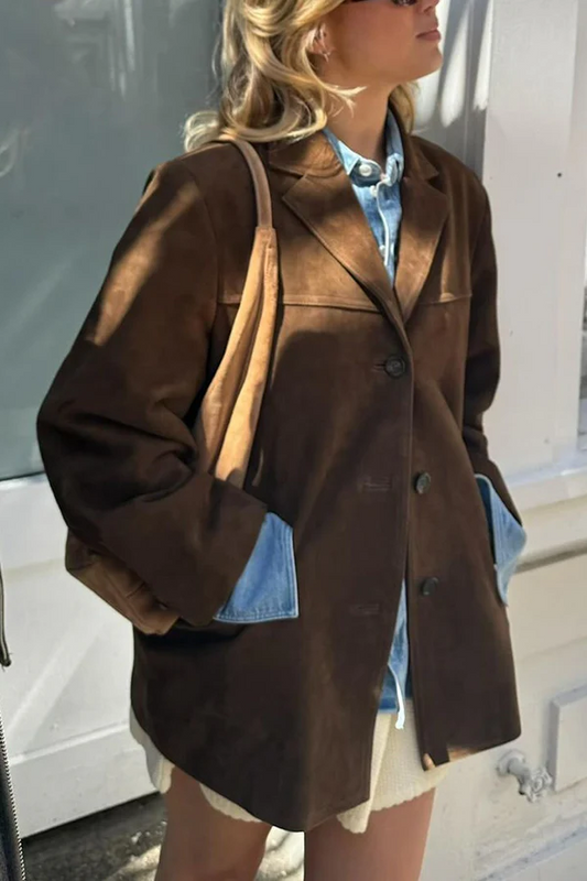 LM | Women's vintage long sleeve slim-fit hairstyle button-down jacket with button closure