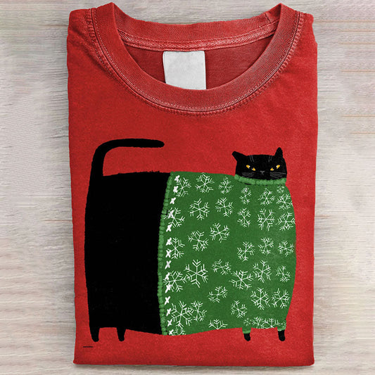 Comstylish Women's Christmas Cat Art Print Crew Neck Short Sleeve T-shirt