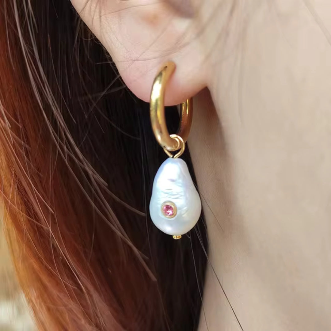 Barroque Pearl Red Zirconia Earrings
