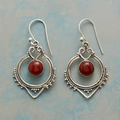 Red Stone Mandala Silver Earrings