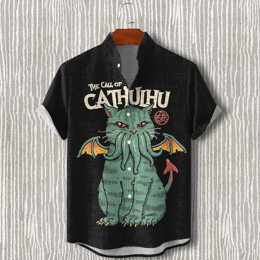Men's Cat Cthulhu Fun Pattern Vacation Shirt elevenforest