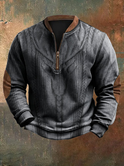 Men's Retro Wild Deer Graphic Jacquard Zip Collar Sweatshirt elevenforest