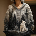 Women's Vintage Dog Embroidered Hooded Sweater elevenforest