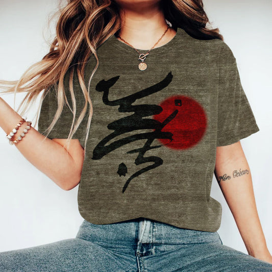 Comstylish Japanese Art Print Round Neck Short Sleeved T-Shirt