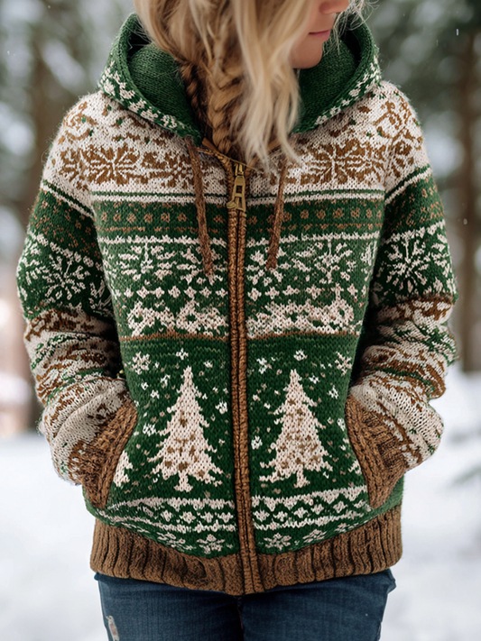 Comstylish Retro Christmas Women's Autumn And Winter Hooded Knit Sweater Coat