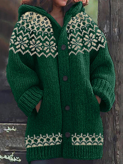 Vintage Jacquard Cozy Icelandic Knit Hooded Cardigan elevenforest