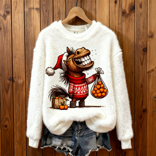 Comstylish Women's Christmas Winter Warm Fun Animal Design Flannel Sweatshirt