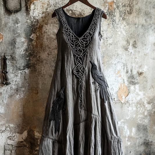 Vintage Viking Raven Celtic Knot Art Linen Tank Dress artswardrobe