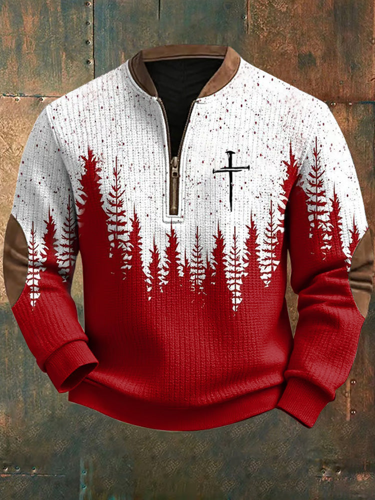 Comstylish Men's Christmas Faith Printed Zipper Knit Sweatshirt