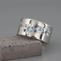 Inlaid Blue Crystals Silver Ring