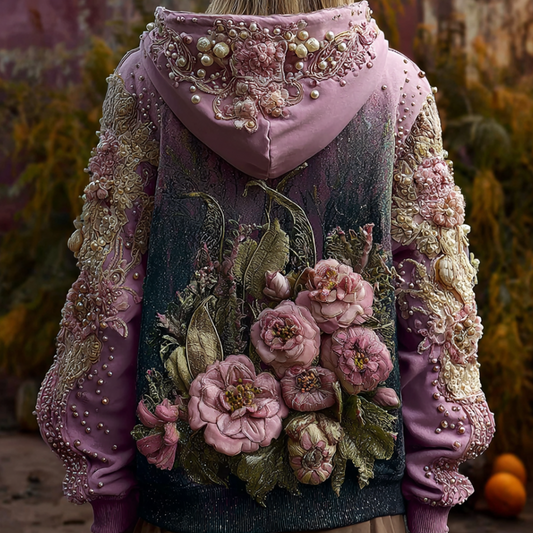 Comstylish Bohemian Style Plant And Flower Embroidery Pattern Women's Hooded Sweatshirt