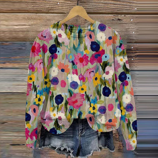 Comstylish Women‘s Floral Art Round Neck Casual Sweatshirt
