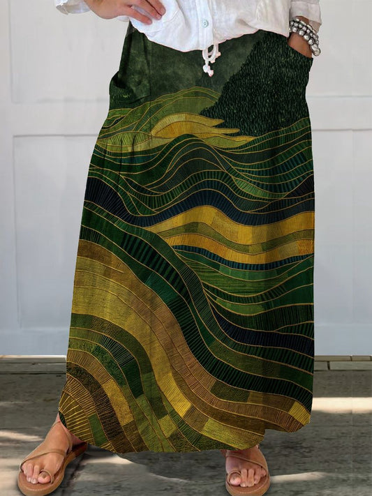 Women's Terraced Linen Pocket Half Skirt