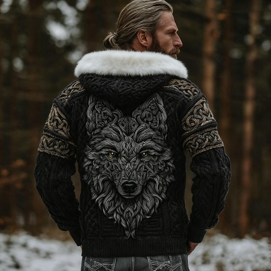 Men's Retro Viking Style Winter Warm Knitted Sweater Coat artswardrobe