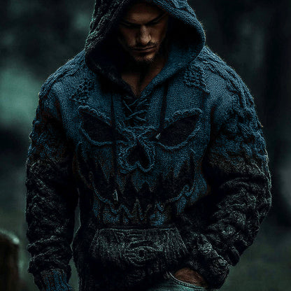 Men's Halloween Pumpkin Face Gradient Jacquard Knit Hooded Sweater elevenforest
