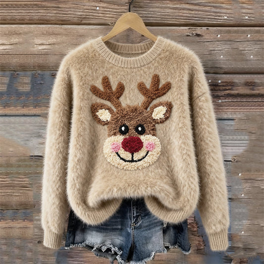 Lovely Fuzzy Reindeer Cozy Knit Sweater artswardrobe