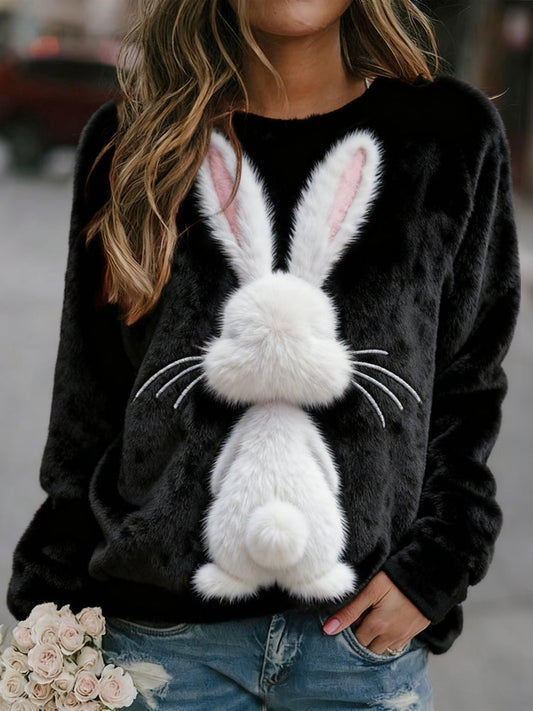 Lovely Fuzzy Bunny Art Round Neck Cozy Plush Sweatshirt artswardrobe