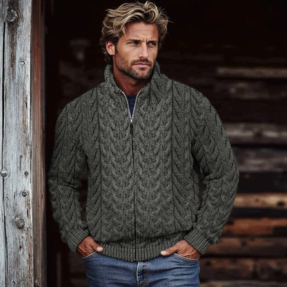 Men's Super Soft Honeycomb Zipper Aran Sweater artswardrobe
