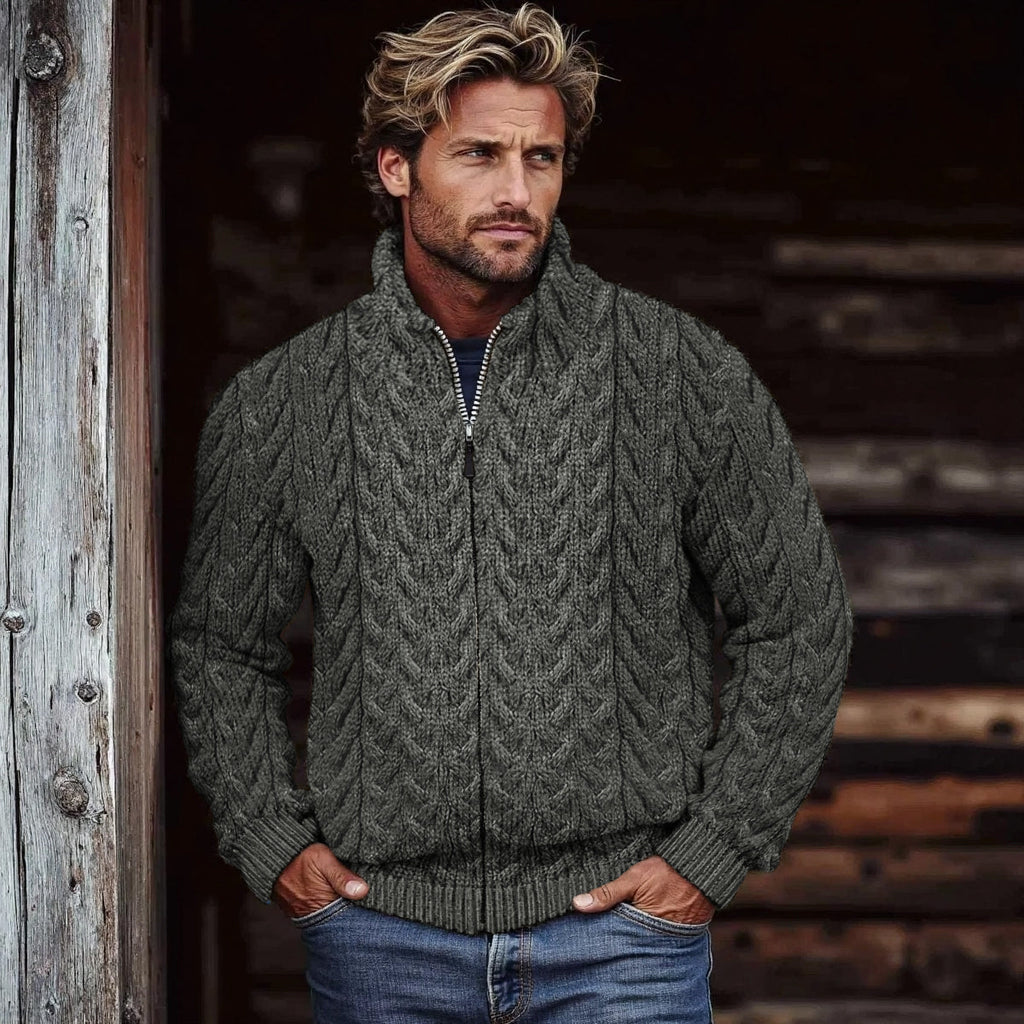 Men's Super Soft Honeycomb Zipper Aran Sweater elevenforest