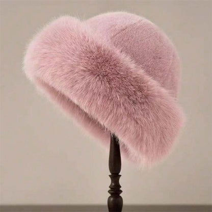 Comstylish Vintage Basic Cozy Fur Trim Knit Hat