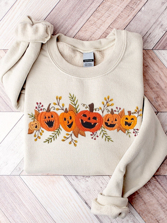 Comstylish Women's Halloween Pumpkin Embroidery Pattern Sweatshirt