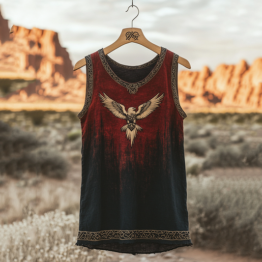Women's Vintage Viking Eagle Celtic Gradient Art Linen Tank Top artswardrobe