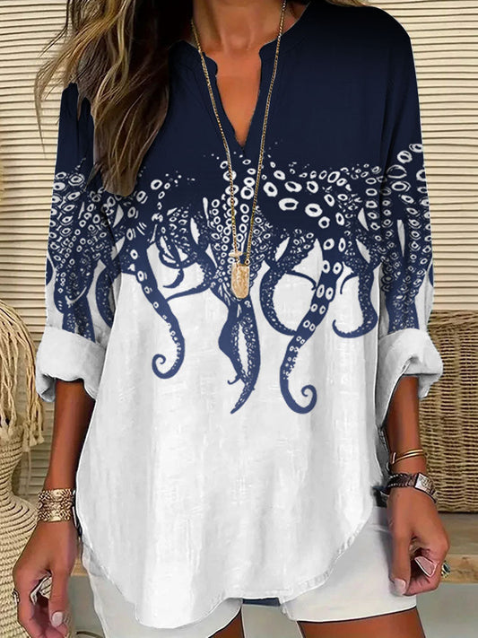 Comstylish Women's Casual Japanese Art Ocean Octopus Print T-shirt