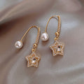 Crystal Star With Pearls Earrings in Gold