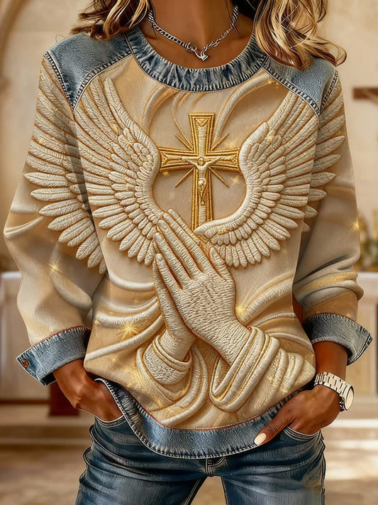 Comstylish Women's Faith Art Pattern Patchwork Casual Sweatshirt