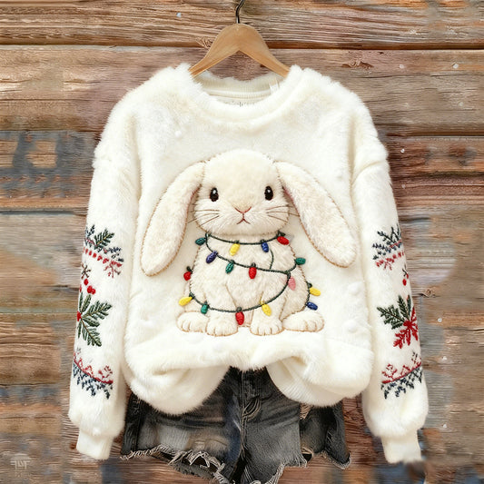 Colorful Lights Rabbit Warm Round Neck Sweatshirt artswardrobe