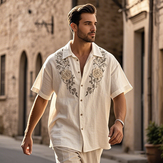 Men's Bohemian Floral Casual Linen Shirt artswardrobe