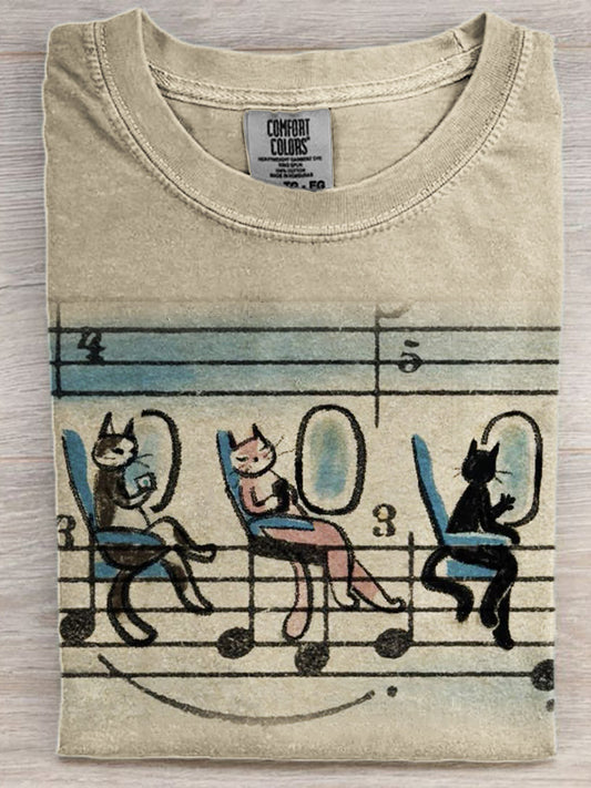 Funny Cats On Plane Sheet Music Art T Shirt elevenforest