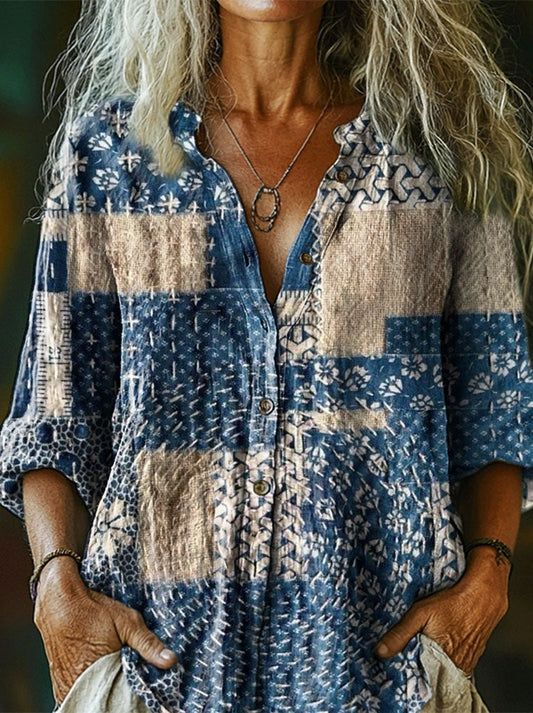 Women's Bohemian Ethnic Patchwork Art Pattern Print Casual Cotton Line