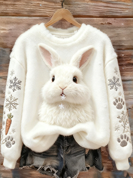 Comstylish Shocked Rabbit White Flannel Crew Neck Sweatshirt