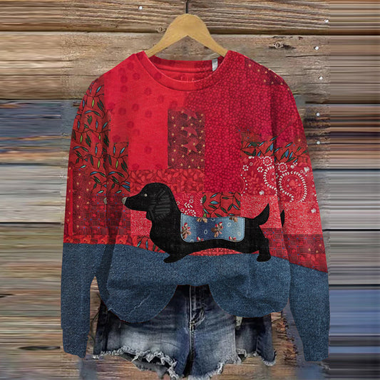 Comstylish Floral And Dachshund Art Print Casual Sweatshirt