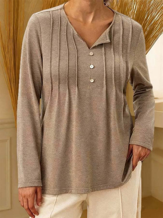 Women'S Casual Button Long Sleeve Top 
