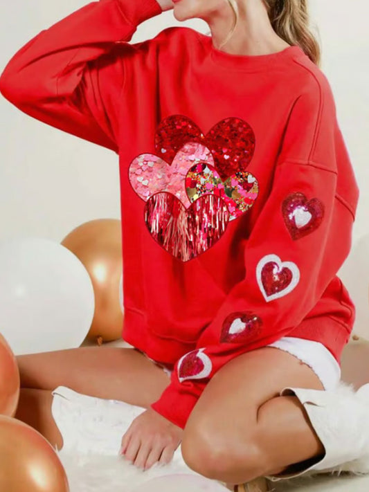 Comstylish Women's Sparkly Valentines Day Hearts Print Sweatshirt