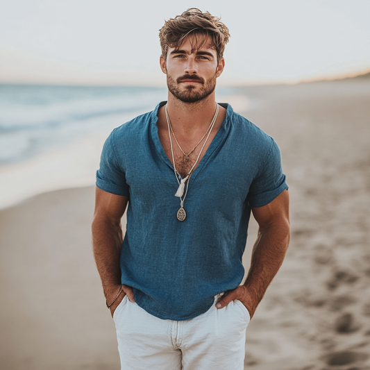 Men's Casual Fashion Solid Color Cotton And Linen Basic T-shirt artswardrobe